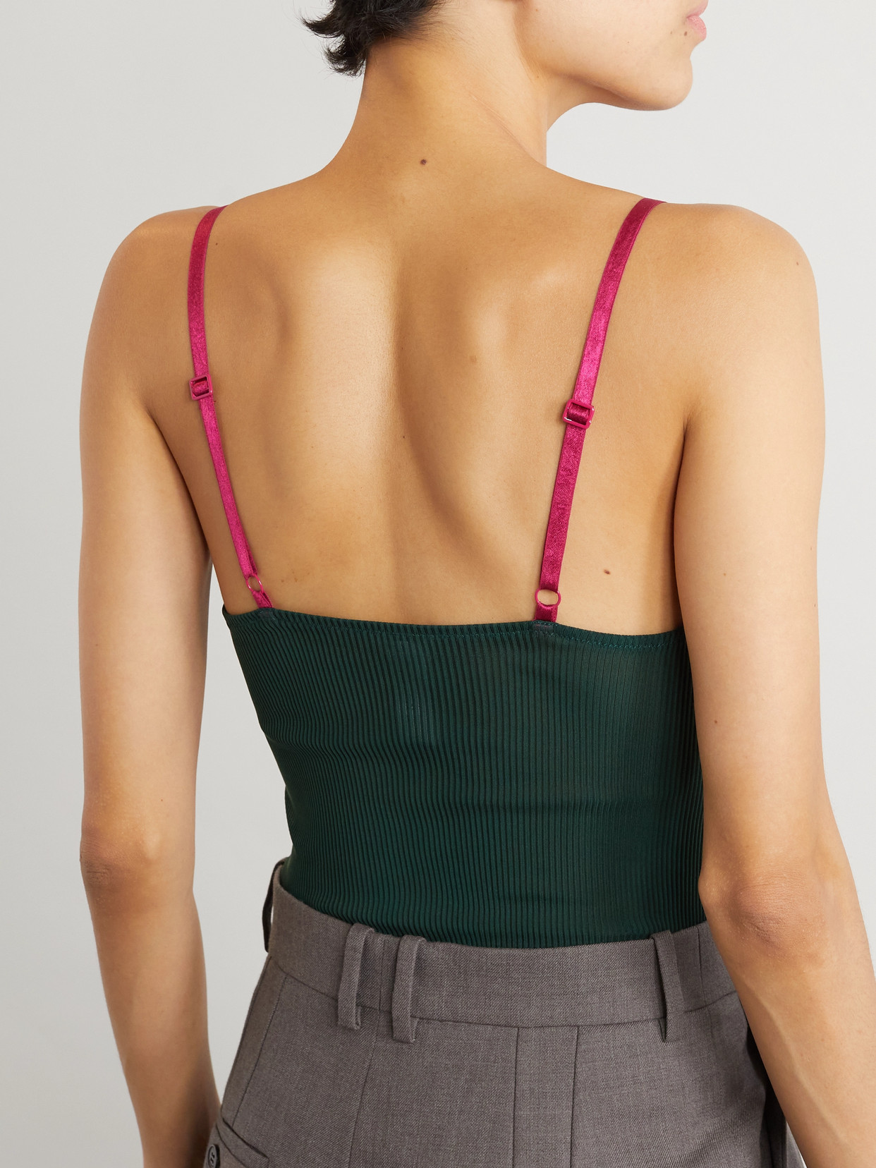 Saint Laurent Lace-trimmed Ribbed Silk Tank In Black