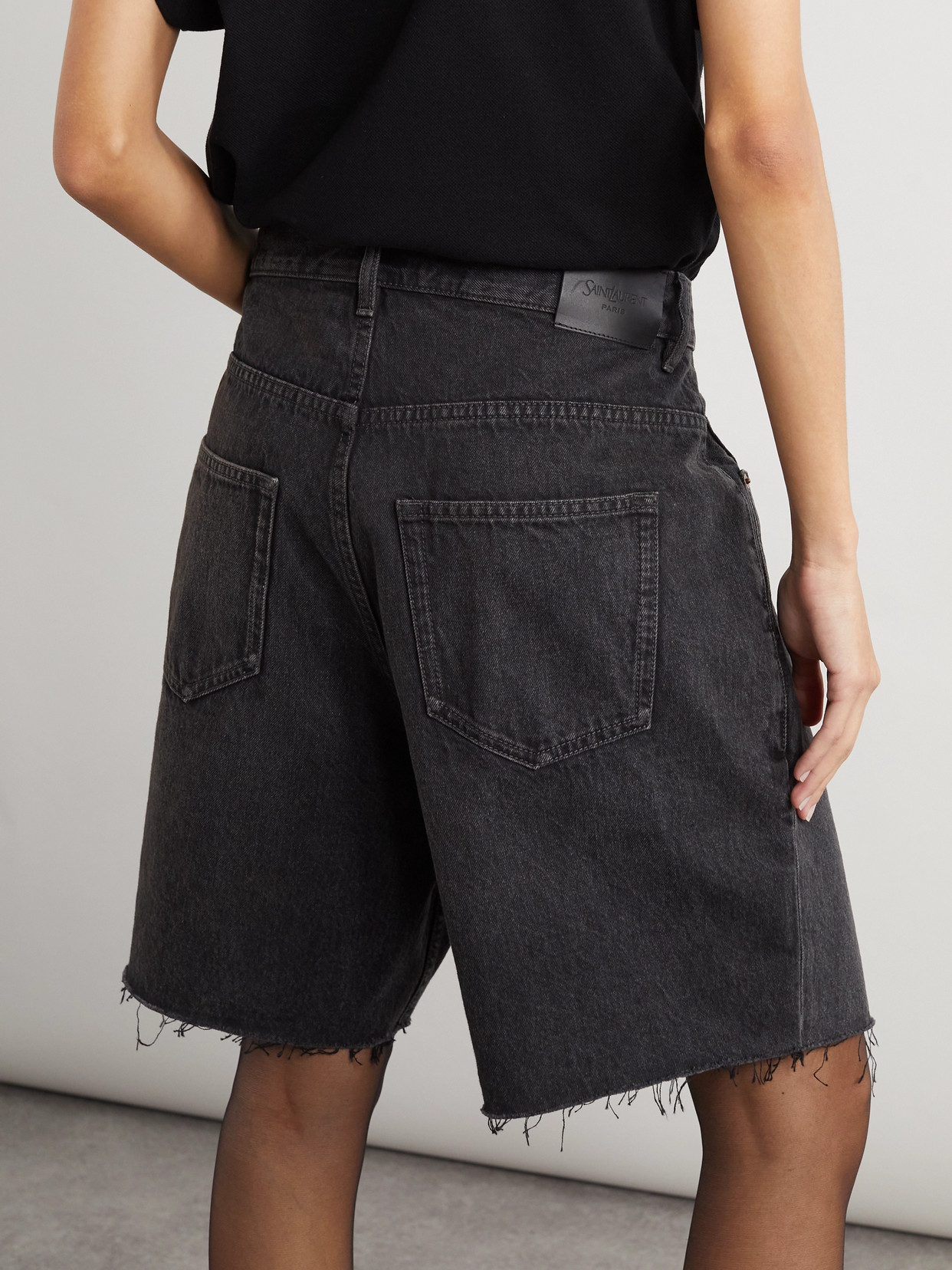 Saint Laurent Loose Black Bermuda Shorts In Denim Women In Black