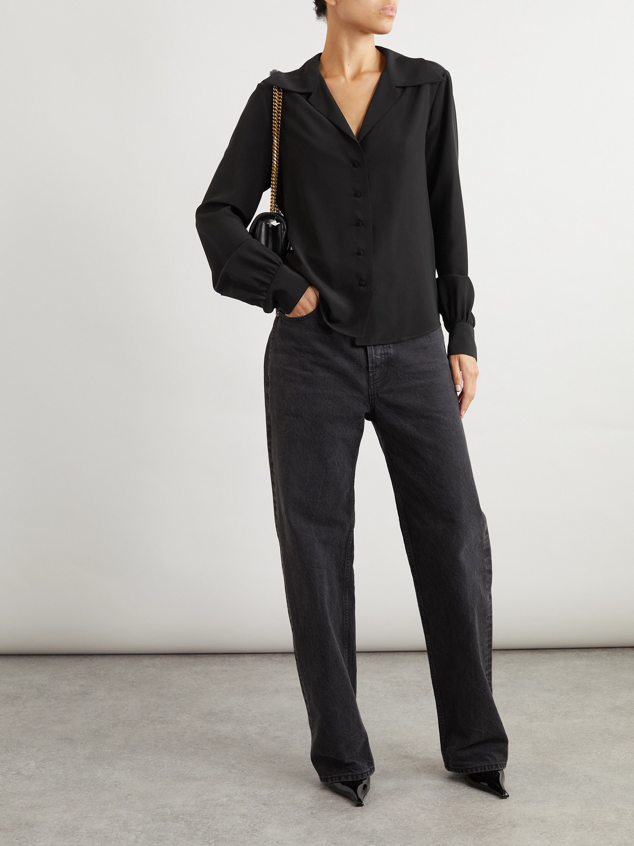 Saint Laurent Silk Crepe De Chine Blouse In Black