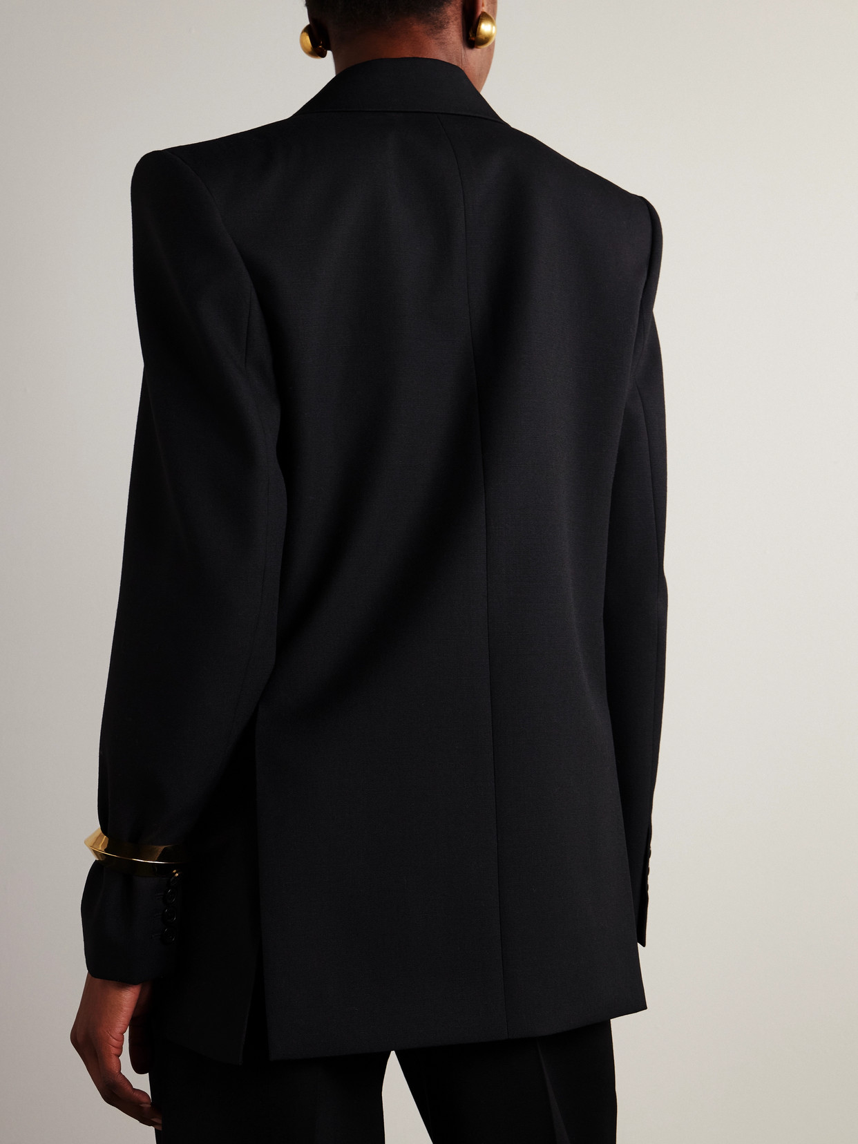 Saint Laurent Cassandre Double-breasted Wool Gabardine Blazer In Black