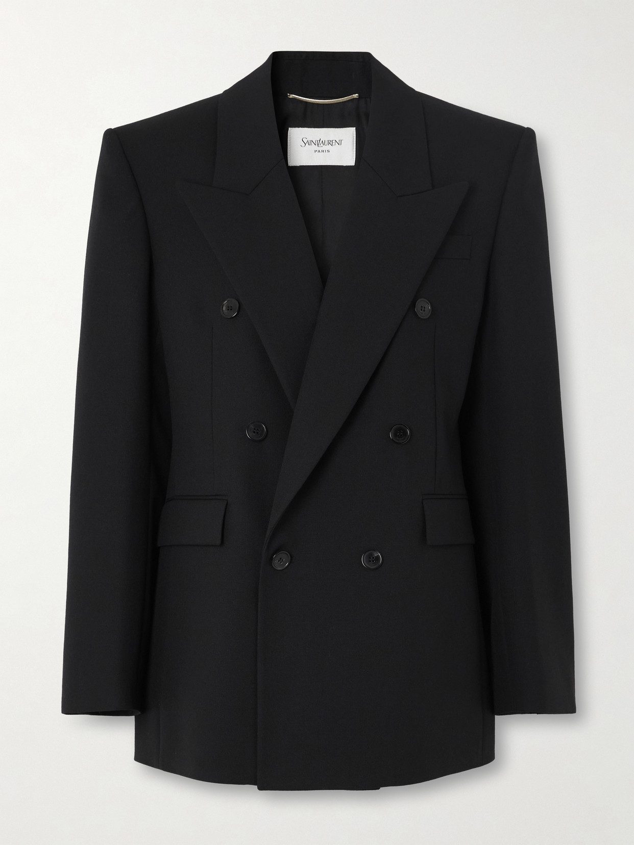 Saint Laurent Double-breasted Grain De Poudre Wool Blazer In Black