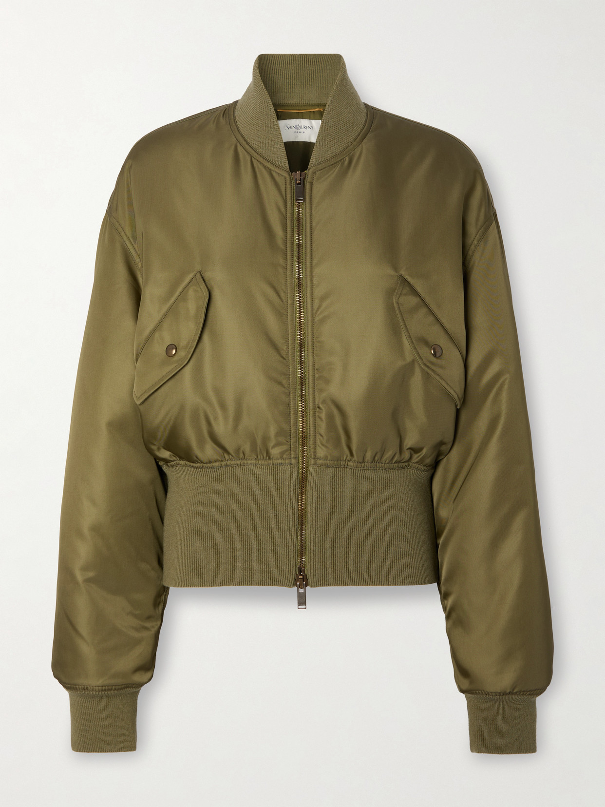 Saint Laurent Shell Bomber Jacket In Green