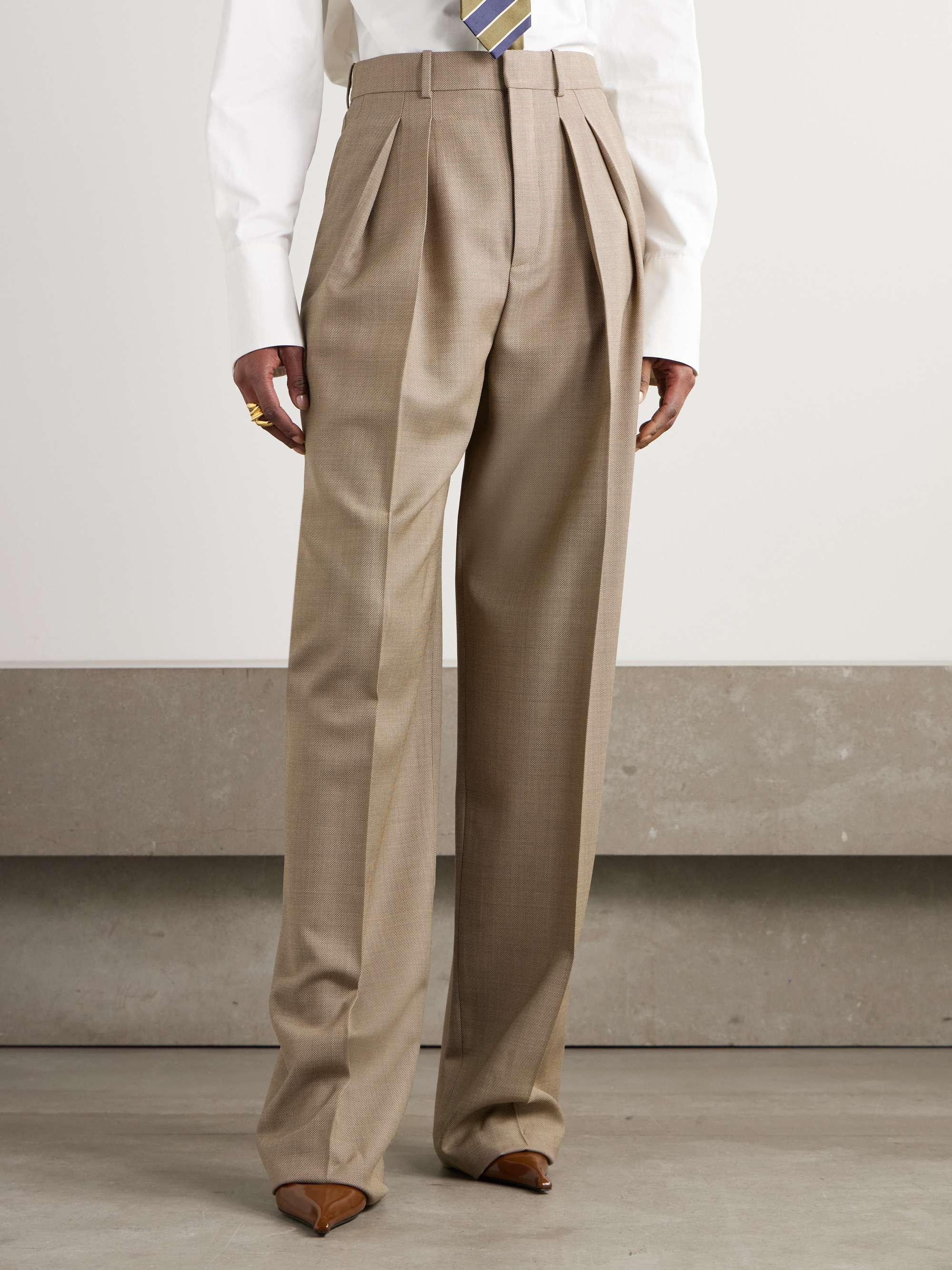 SAINT LAURENT Pleated wool-canvas wide-leg pants | NET-A-PORTER SAINT LAURENT Pleated wool-canvas wide-leg pants | NET-A-PORTER