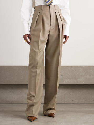 Saint Laurent Pleated wool-canvas wide-leg pants