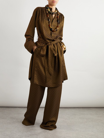 Saint Laurent Belted printed silk shirt dress