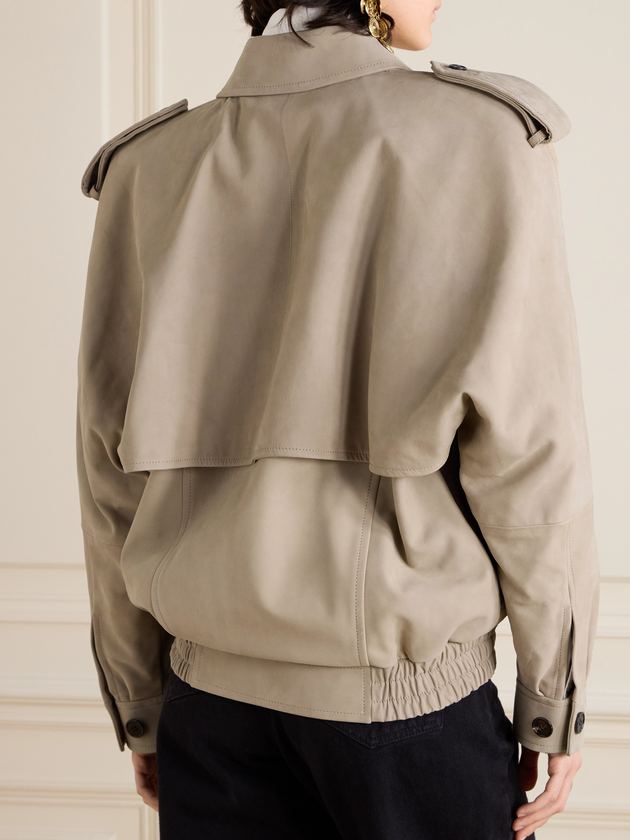 Saint Laurent Nubuck Bomber Jacket In Gray