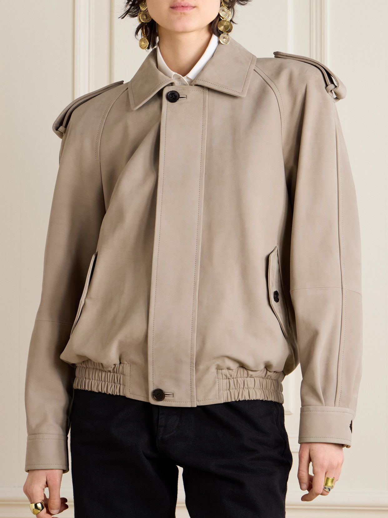 Saint Laurent Nubuck Bomber Jacket In Gray