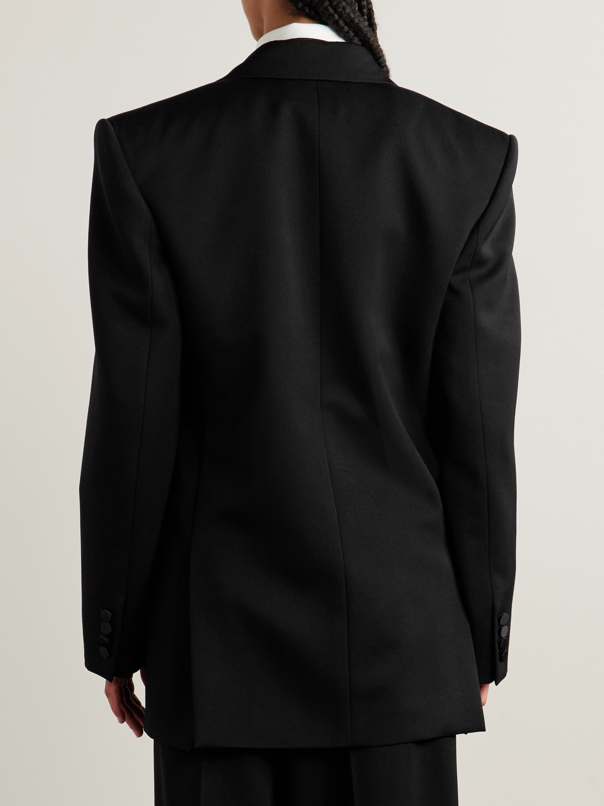Saint Laurent Double-breasted Satin-trimmed Wool Blazer In Black