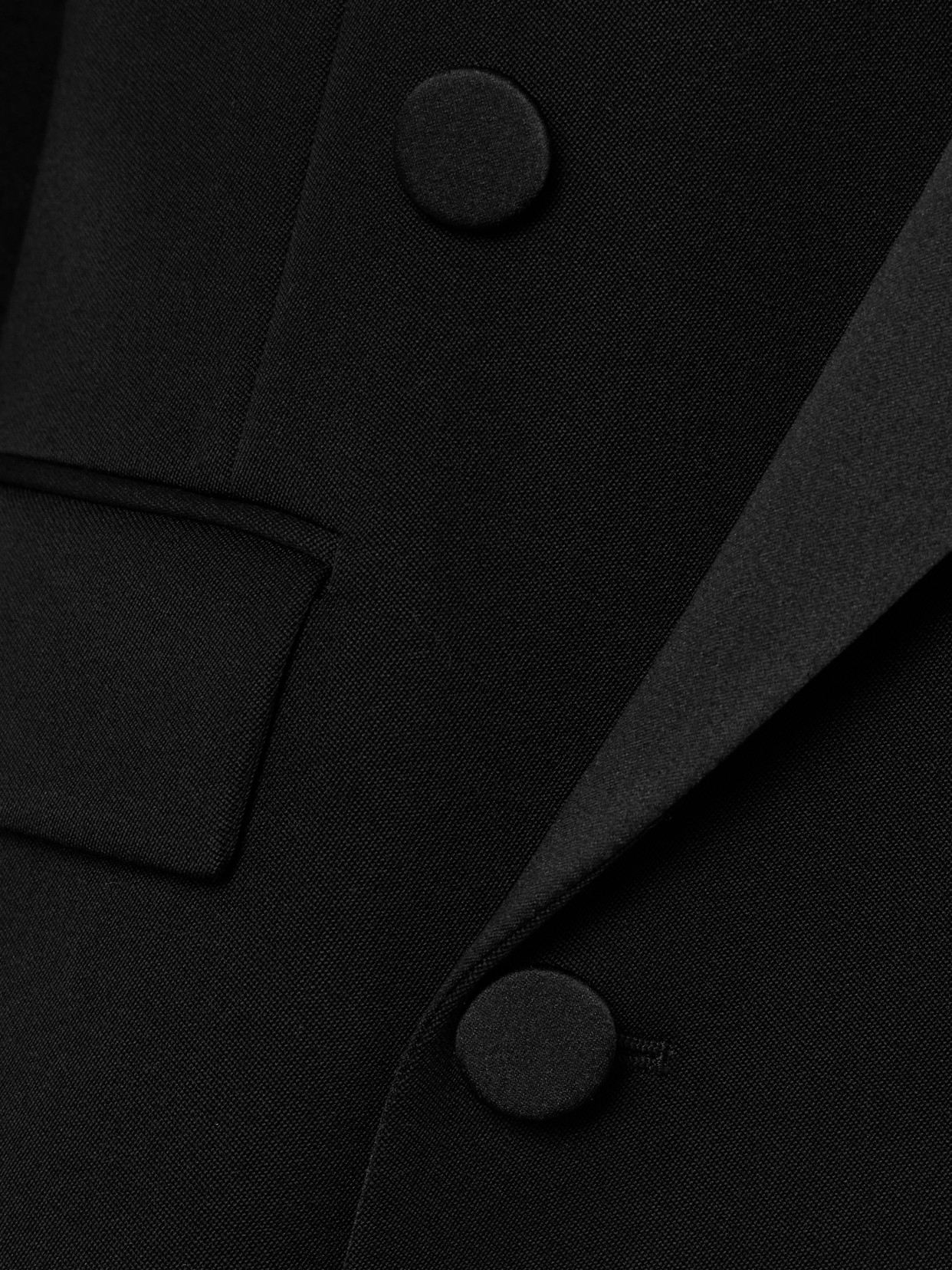 Saint Laurent Double-breasted Satin-trimmed Wool Blazer In Black
