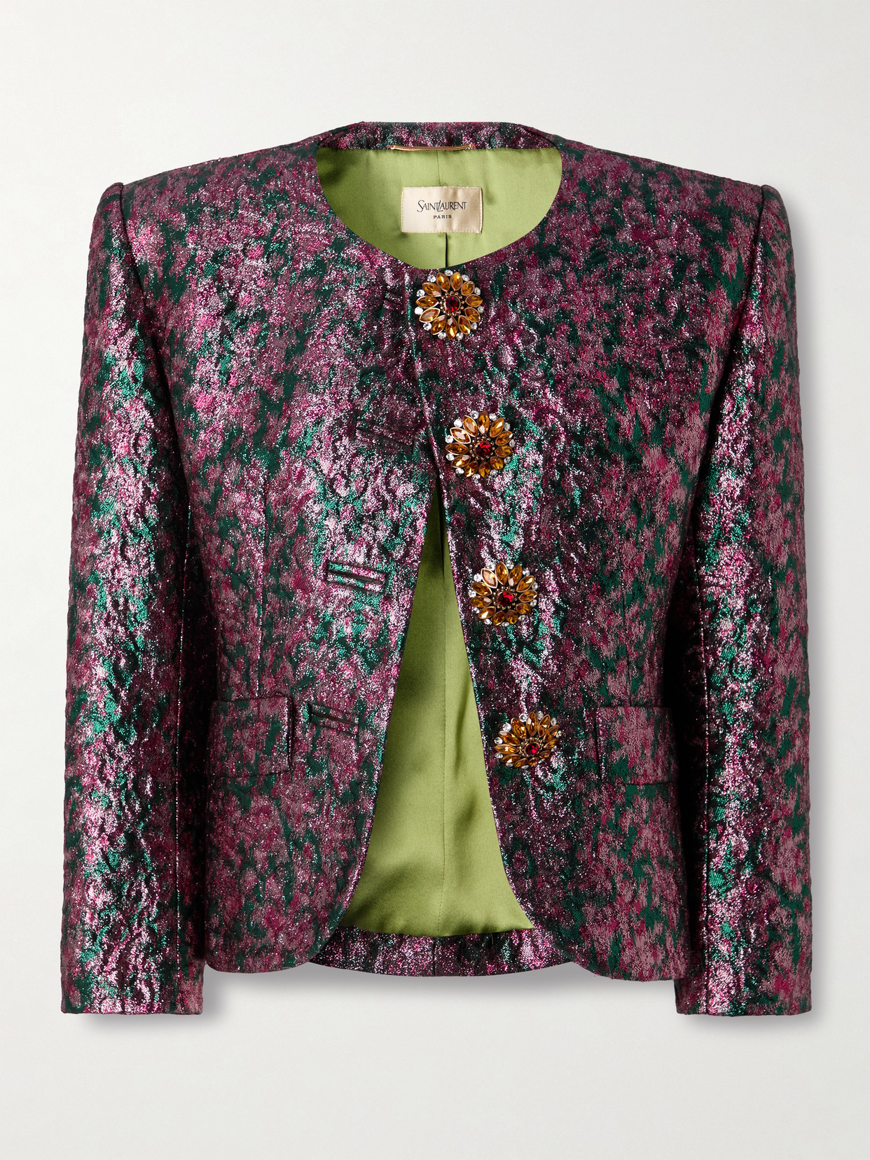 Saint Laurent Embellished Brocade Jacket In Metallic