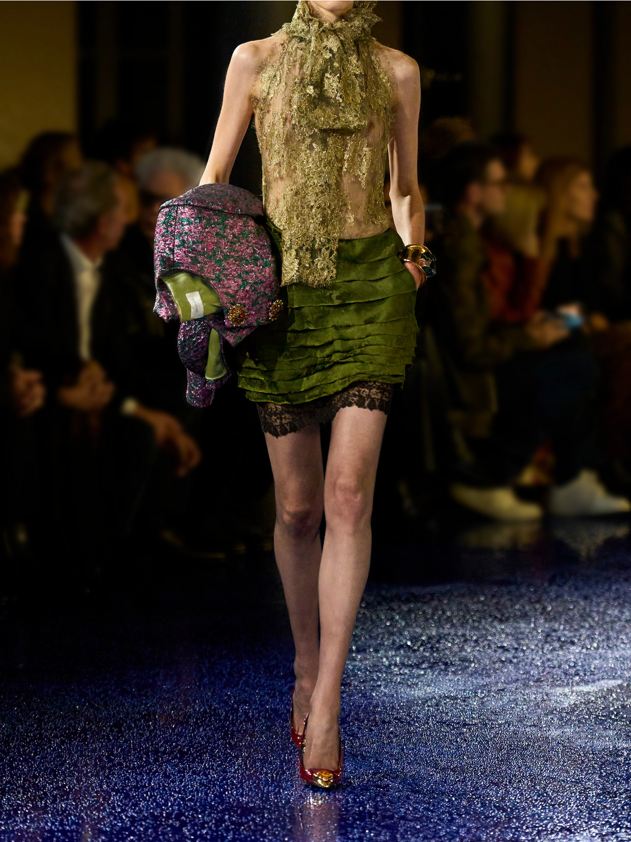Saint Laurent Embellished Brocade Jacket In Metallic