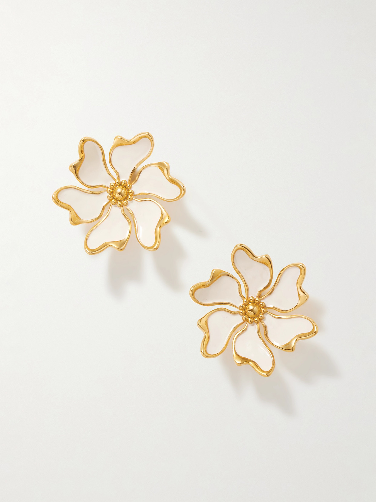 Oscar De La Renta Cherry Blossoms Gold-tone Enamel Earrings