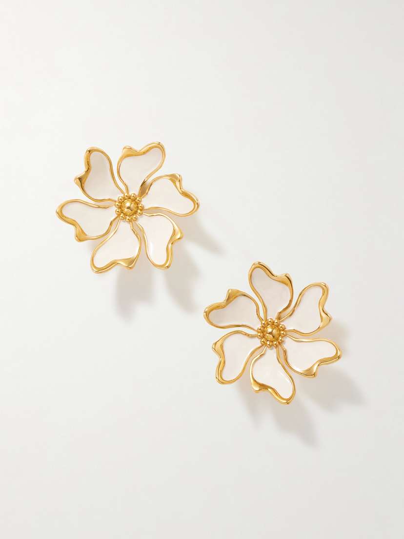 Oscar de la Renta Cherry Blossoms Gold-tone Enamel Earrings