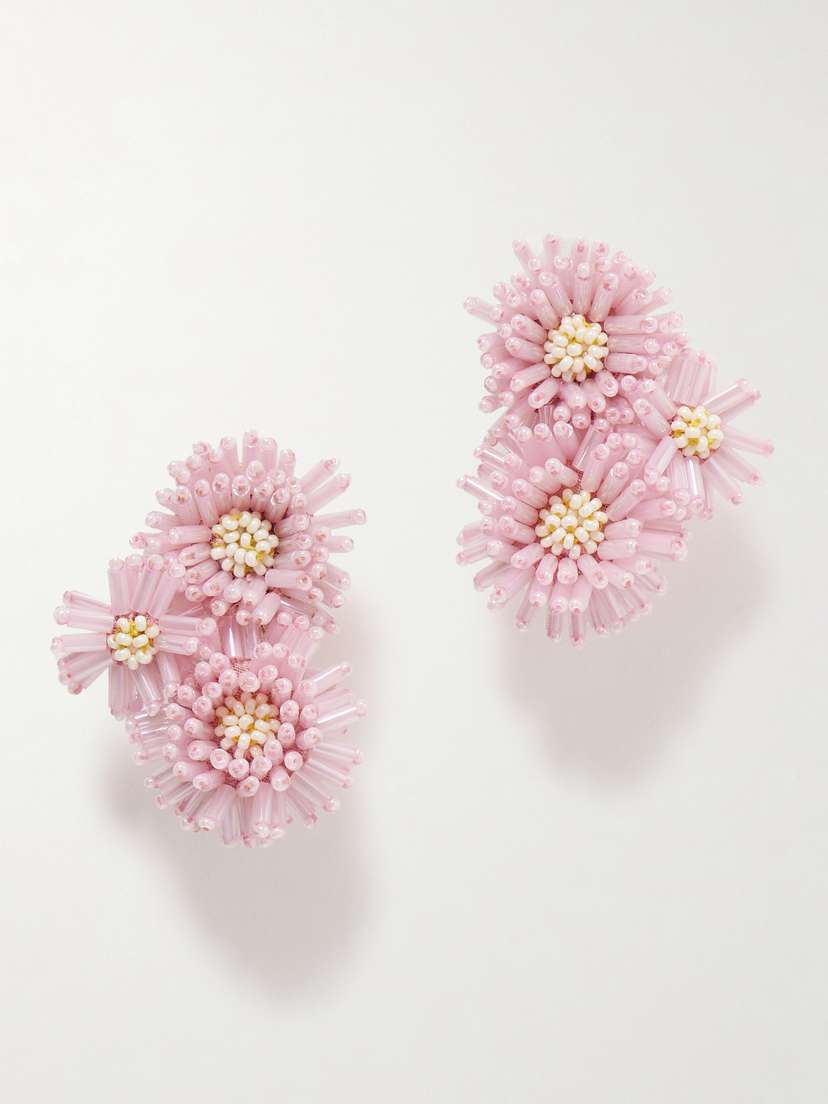 Oscar de la Renta Beaded Gold-tone Clip Earrings