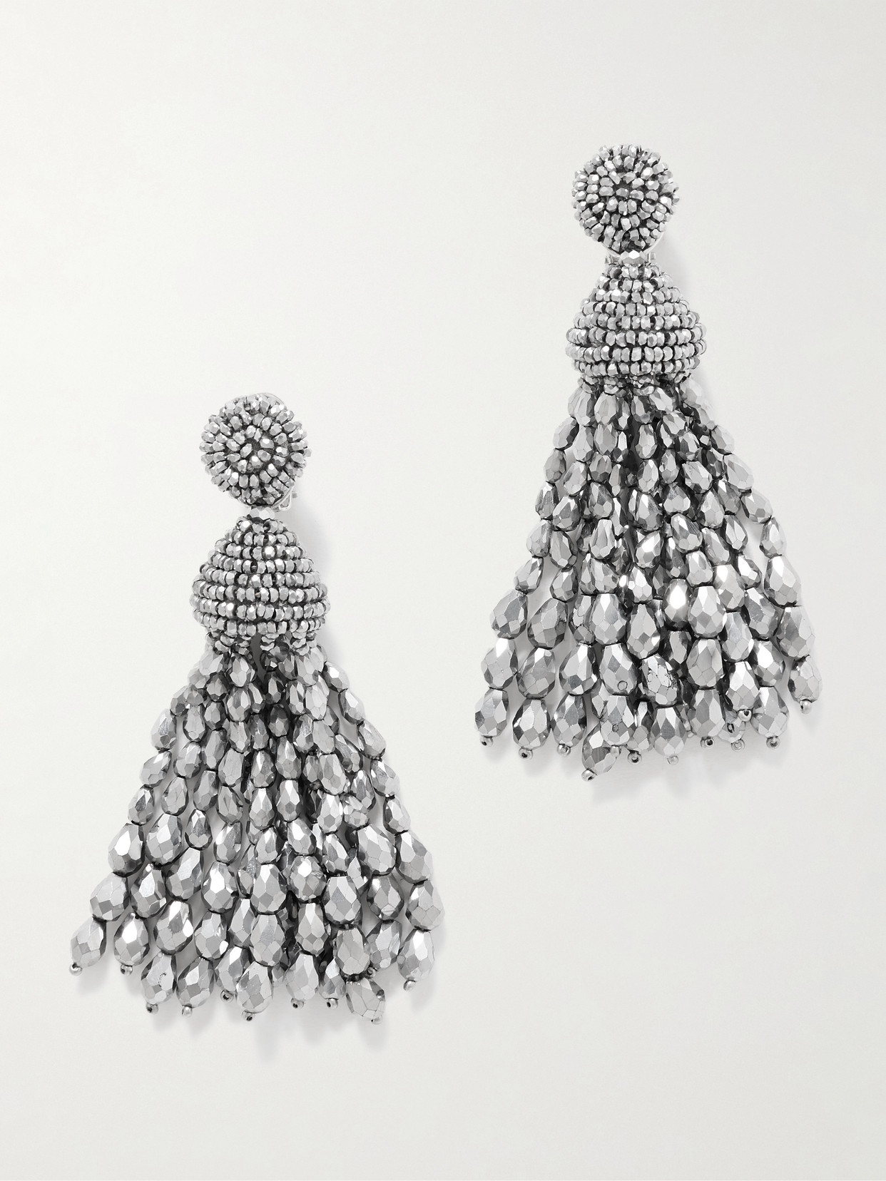 Oscar De La Renta Silver-tone Beaded Clip Earrings In Metallic