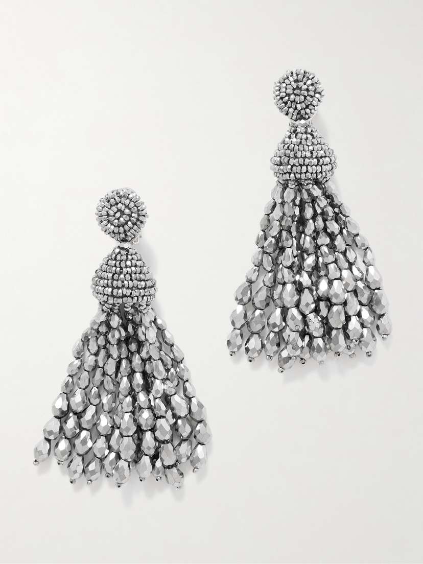 Oscar de la Renta tone Beaded Clip Earrings