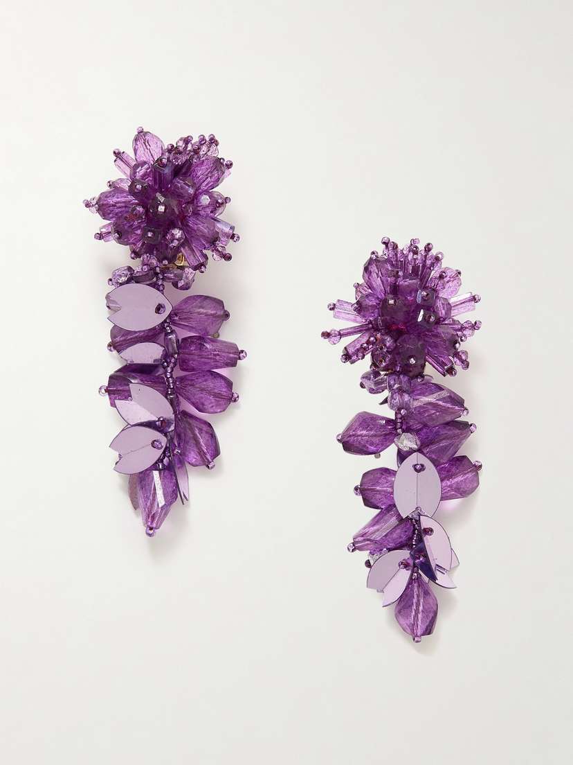 Oscar de la Renta Beaded Gold-tone Clip Earrings