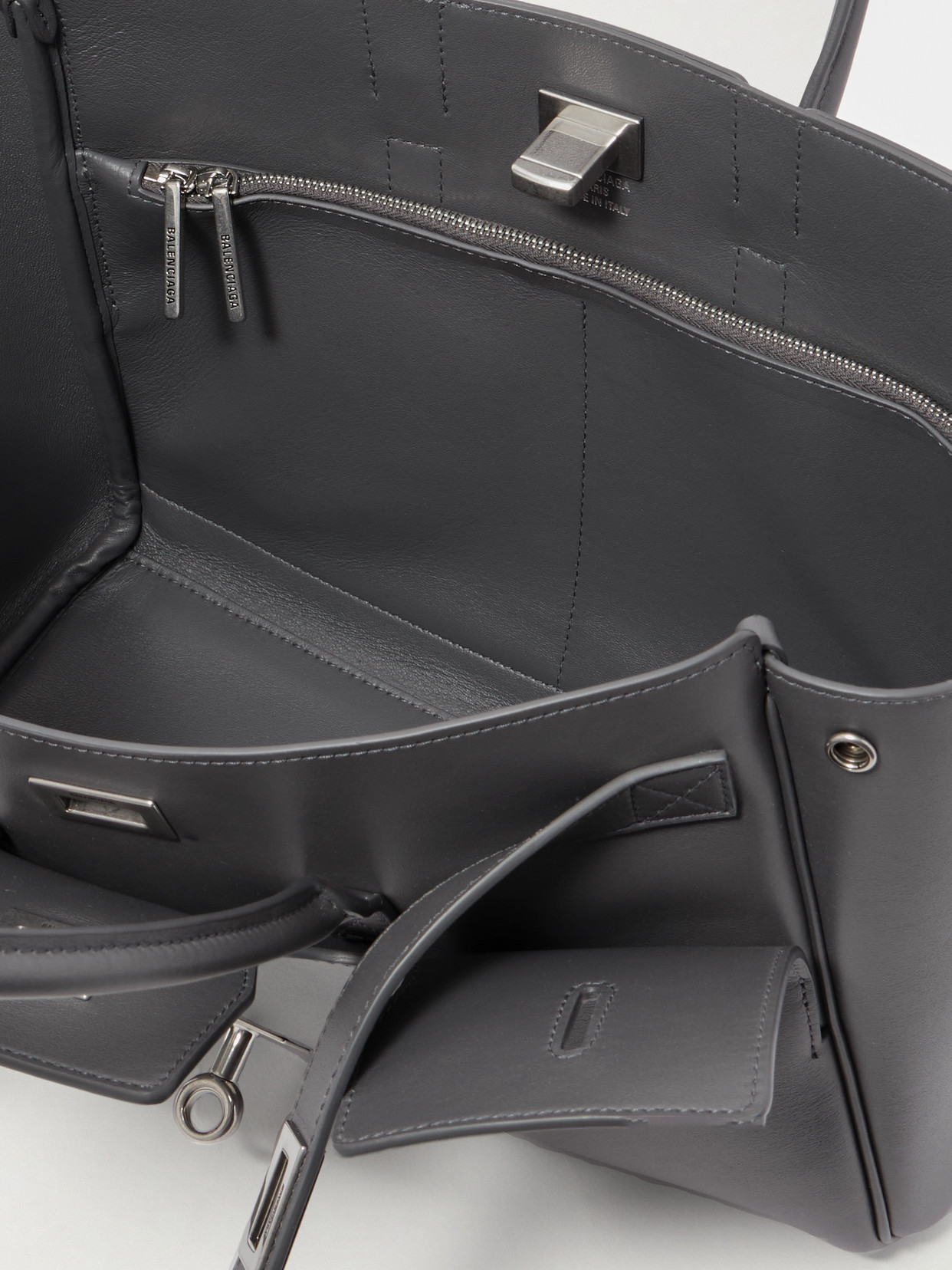 Balenciaga Medium Leather Bel Air Carry All Tote Bag In Gray