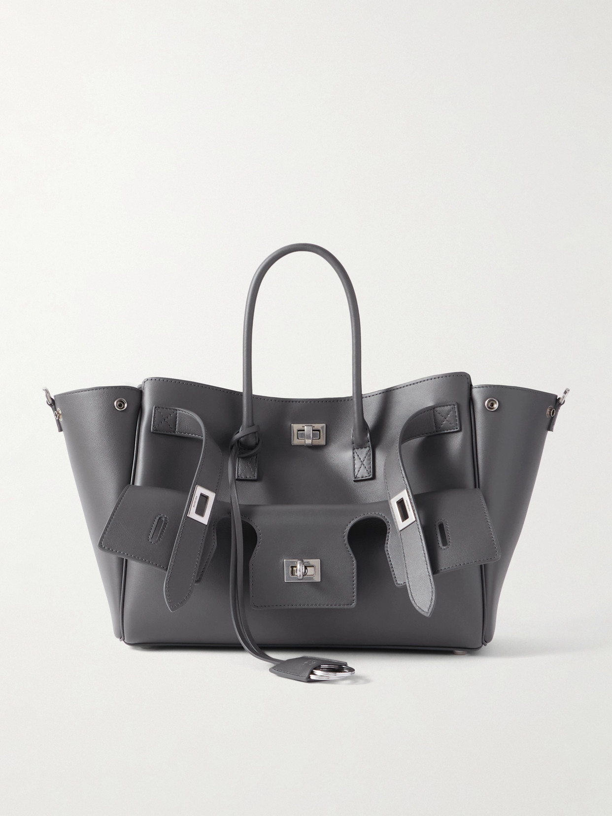 Balenciaga Medium Leather Bel Air Carry All Tote Bag In Gray