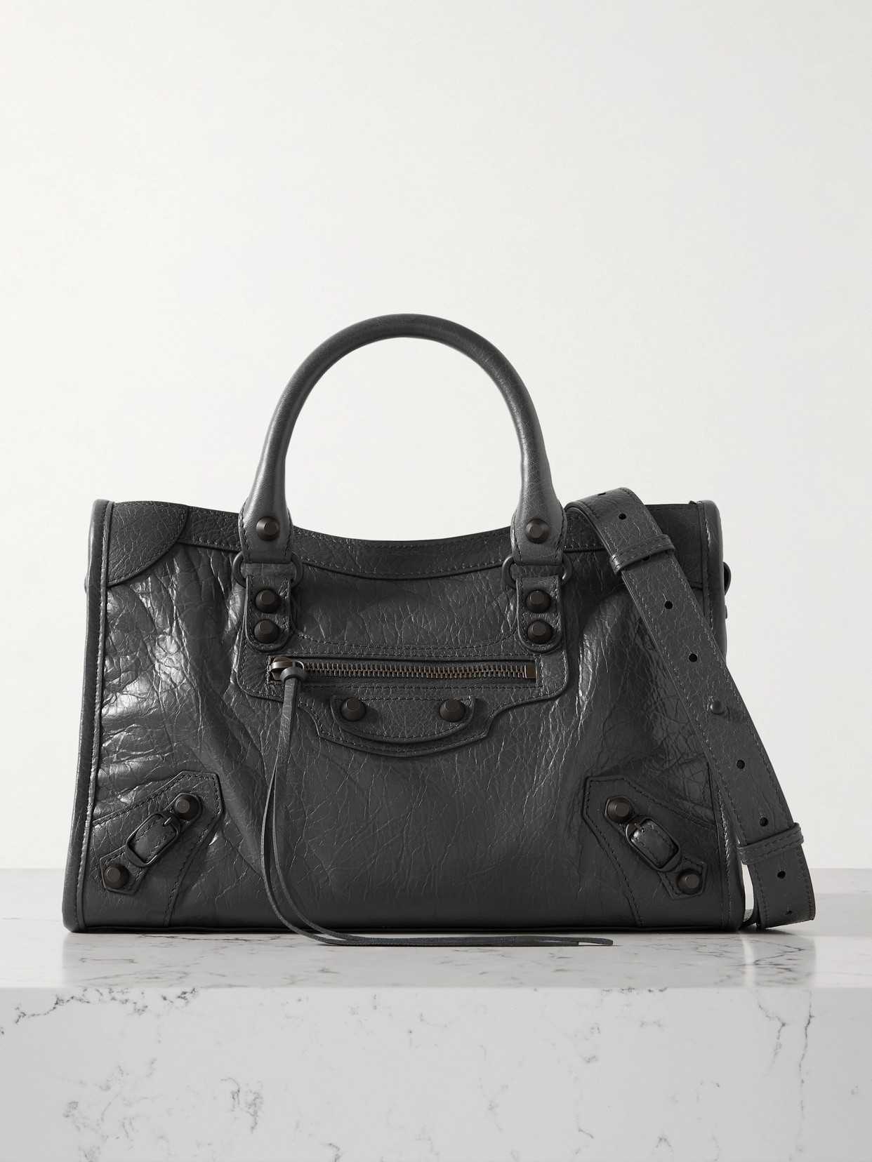 Balenciaga - Le City Small Embellished Textured-leather Tote - Gray