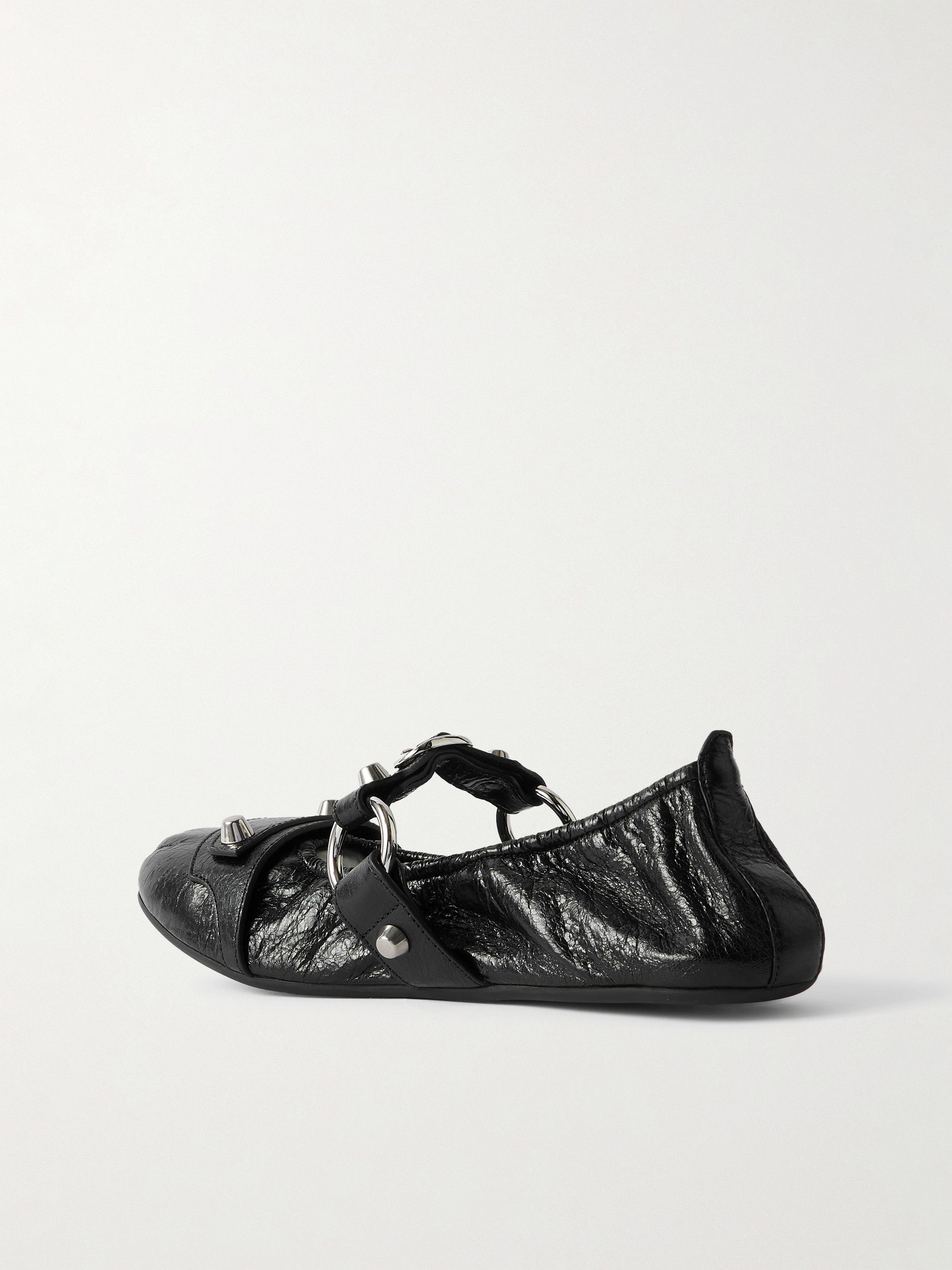 Balenciaga City embellished crinkled-leather ballet flats