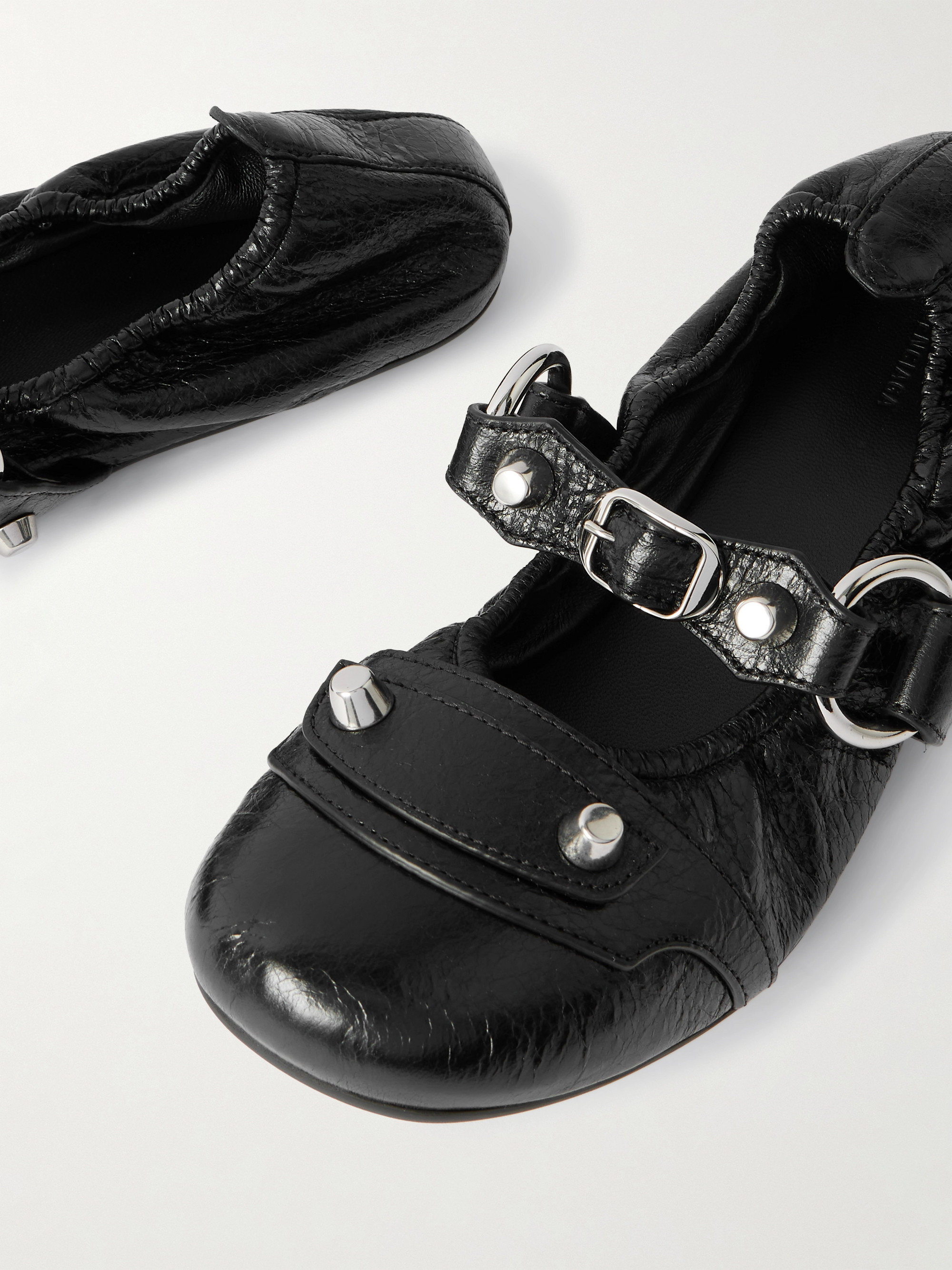 Balenciaga - City embellished crinkled-leather ballet flats