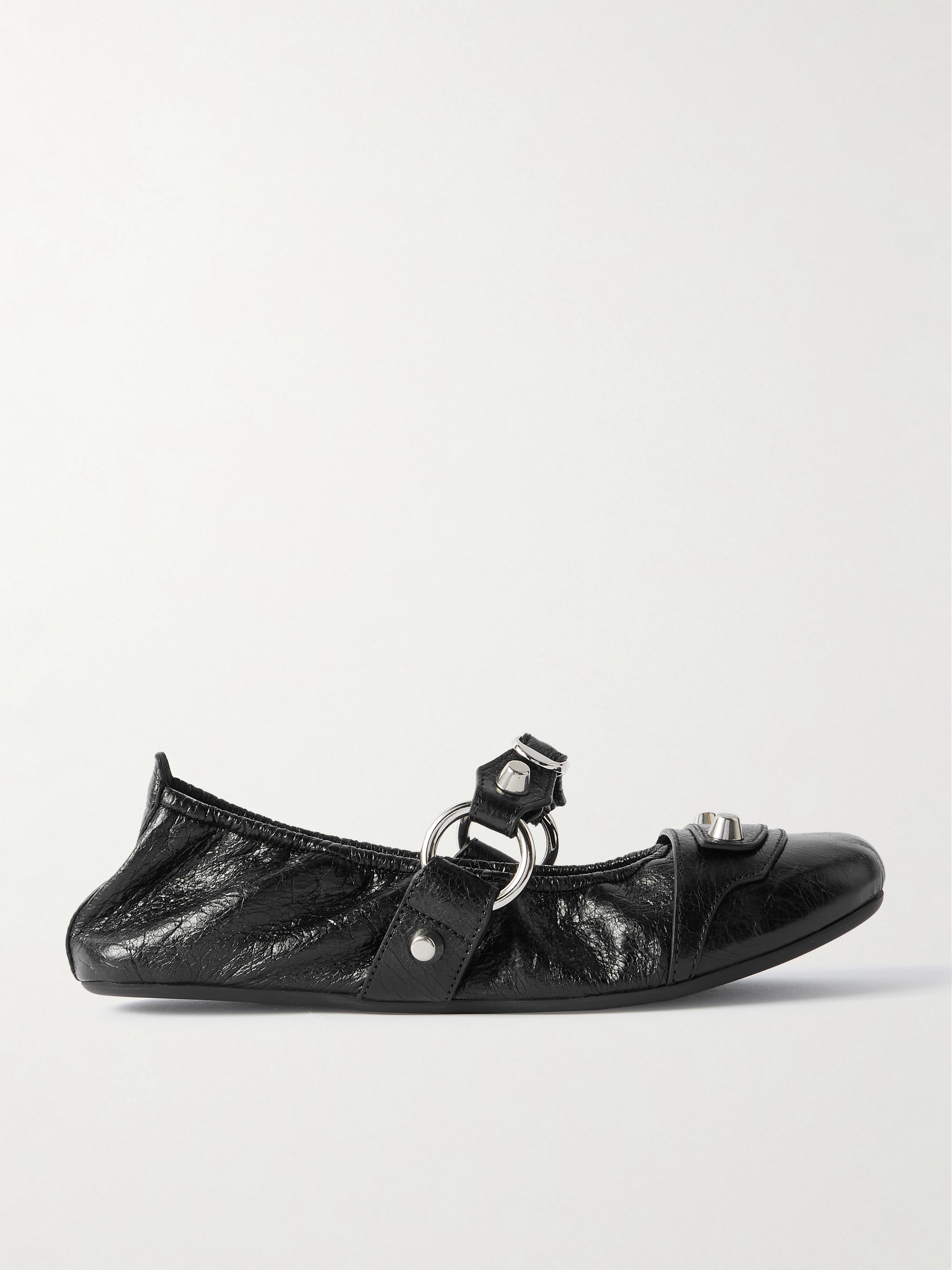 Balenciaga City embellished crinkled-leather ballet flats