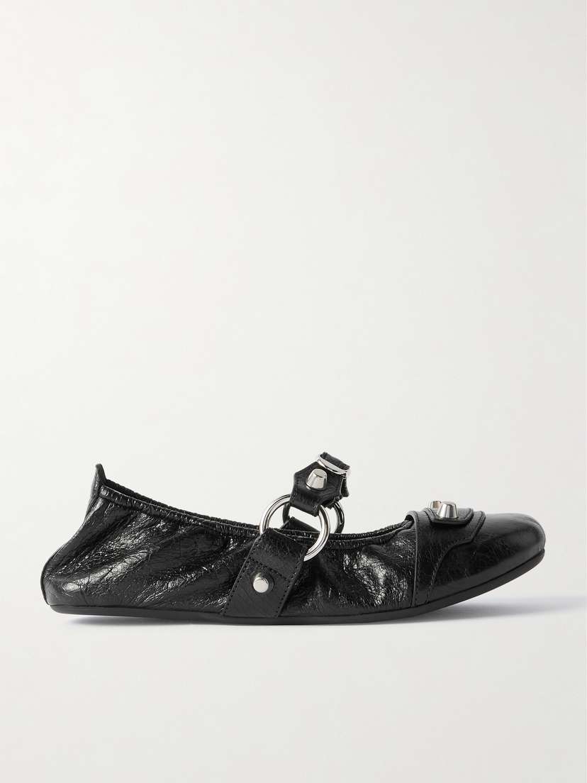 Balenciaga City Embellished Crinkled-leather Ballet Flats