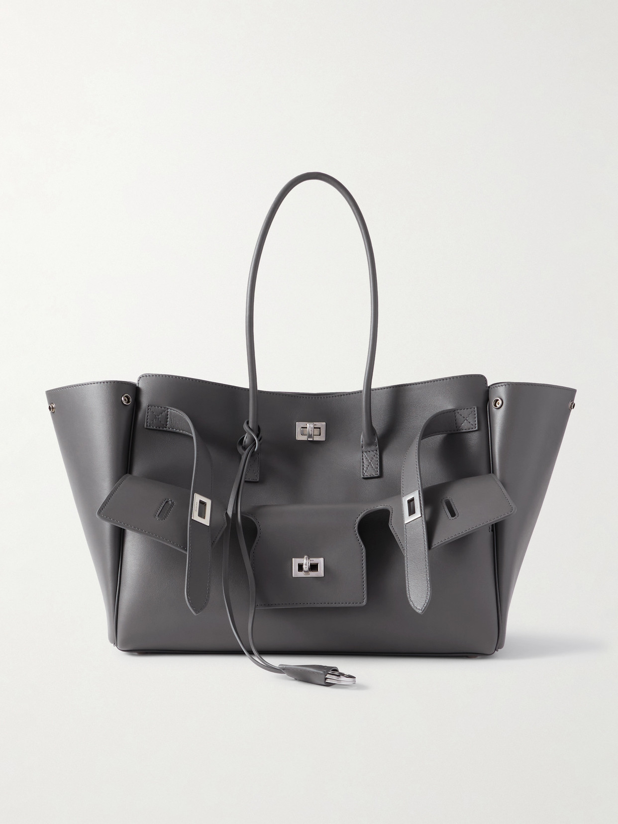 Balenciaga Medium Leather Bel Air Carry All Tote Bag In Gray