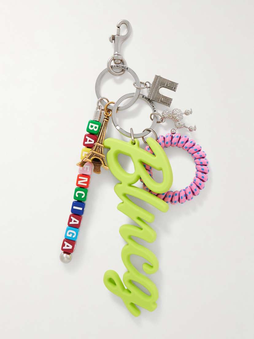 Balenciaga Silver And Rose Gold-tone, Acrylic, Cord And Enamel Keyring