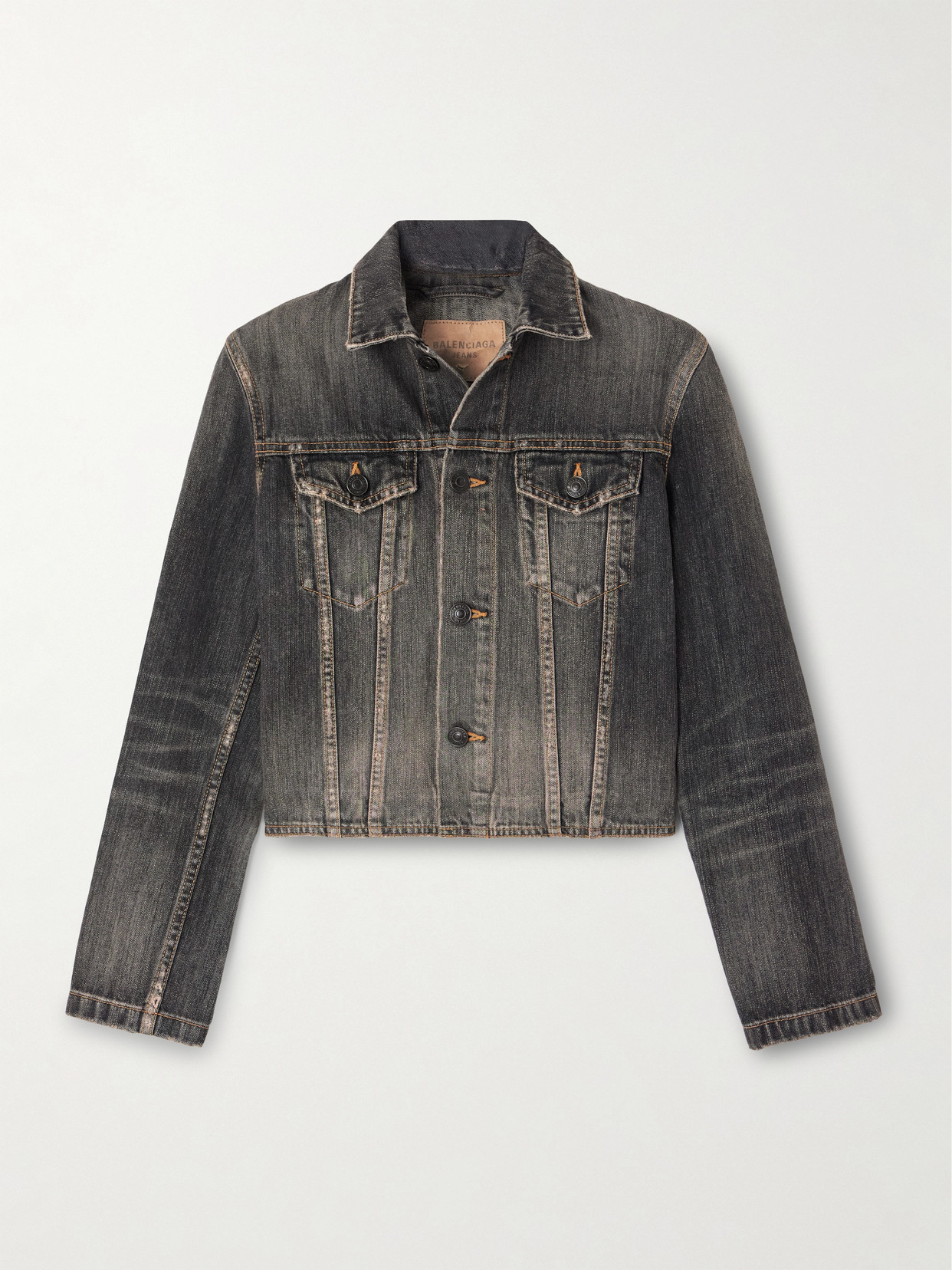 Shop Balenciaga Lace-up Satin-trimmed Denim Jacket