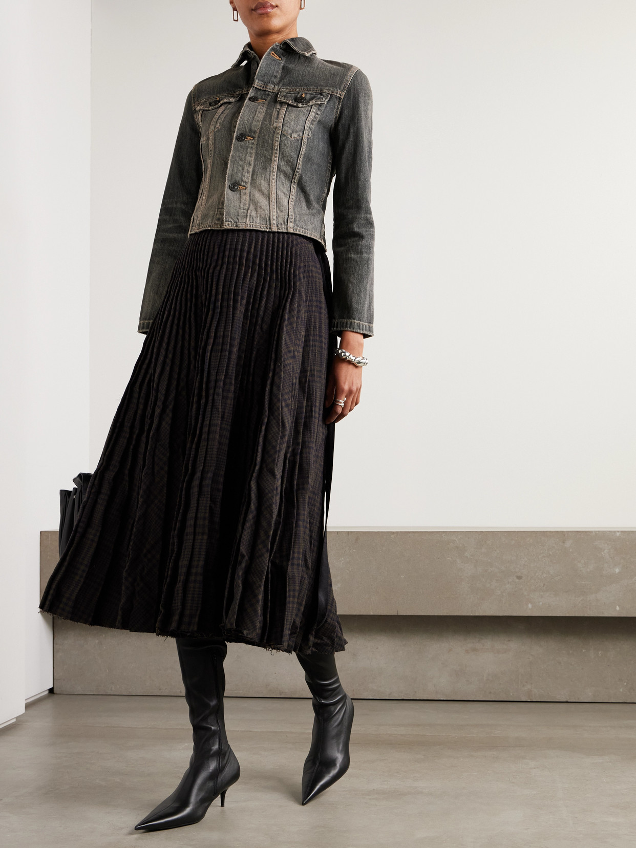 Shop Balenciaga Lace-up Satin-trimmed Denim Jacket