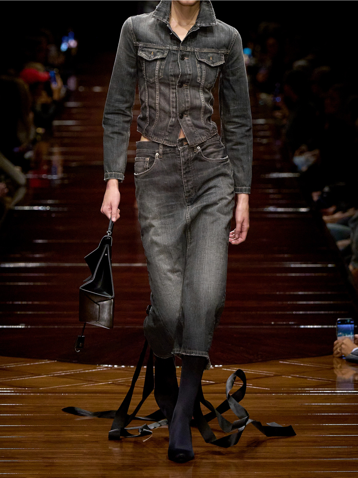 Shop Balenciaga Lace-up Satin-trimmed Denim Jacket