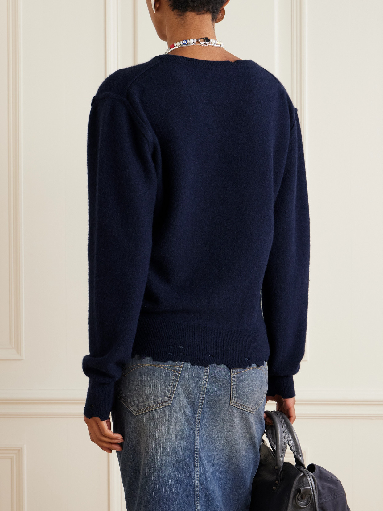 Balenciaga Embroidered Cashmere And Wool-blend Sweater In Blue