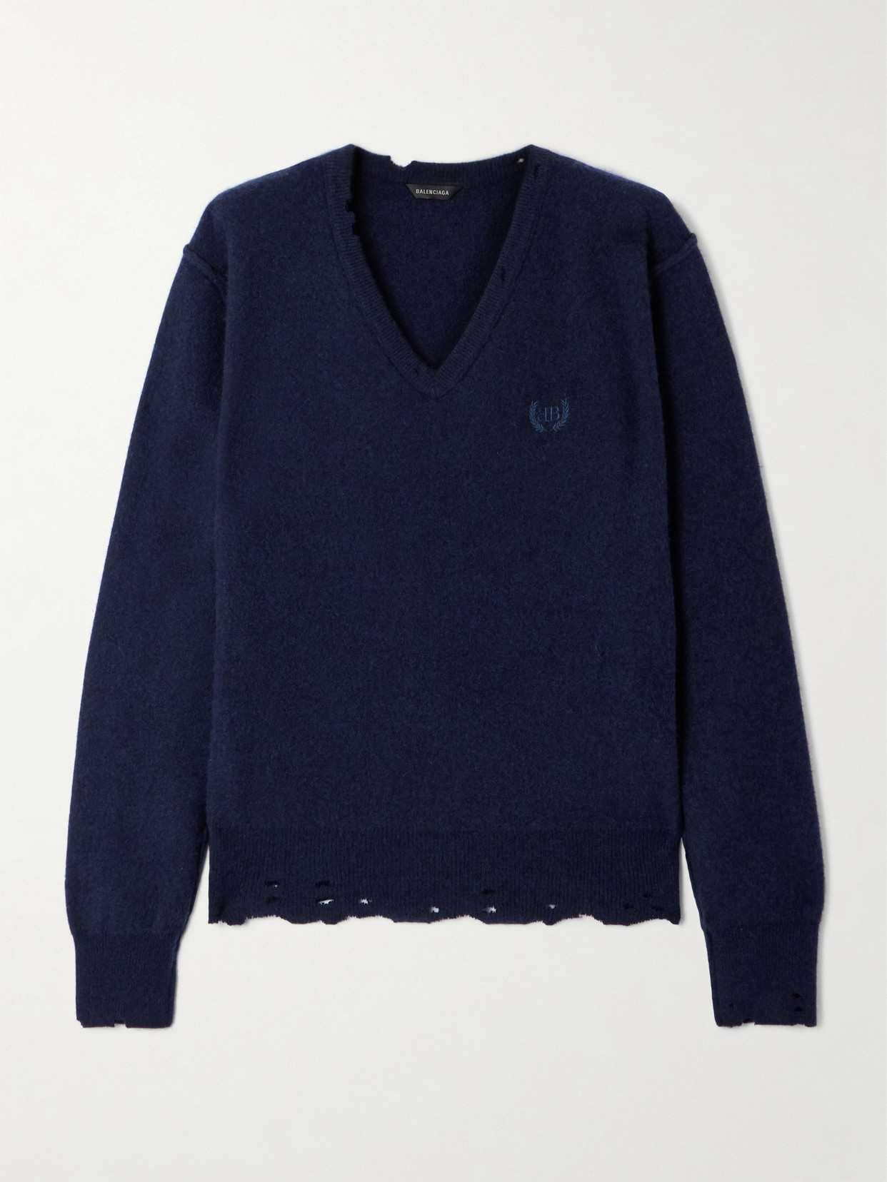 Balenciaga Embroidered Cashmere And Wool-blend Sweater In Blue