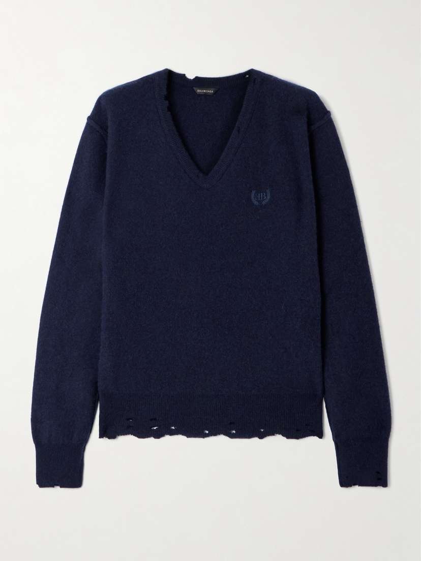 Balenciaga Embroidered Cashmere And Wool-blend Sweater