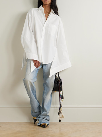 Balenciaga Oversized knotted cotton-poplin shirt