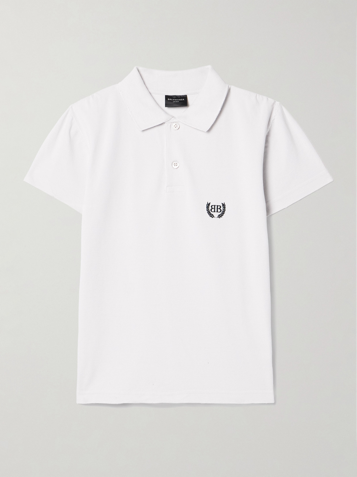 Balenciaga Distressed Embroidered Cotton-piqué Polo Shirt In Off-white