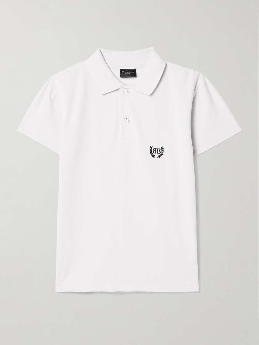 Balenciaga Distressed Embroidered Cotton-piqué Polo Shirt