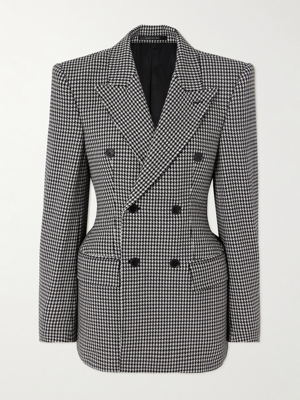 Balenciaga Hourglass Houndstooth Double-breasted Wool Blazer In Grey