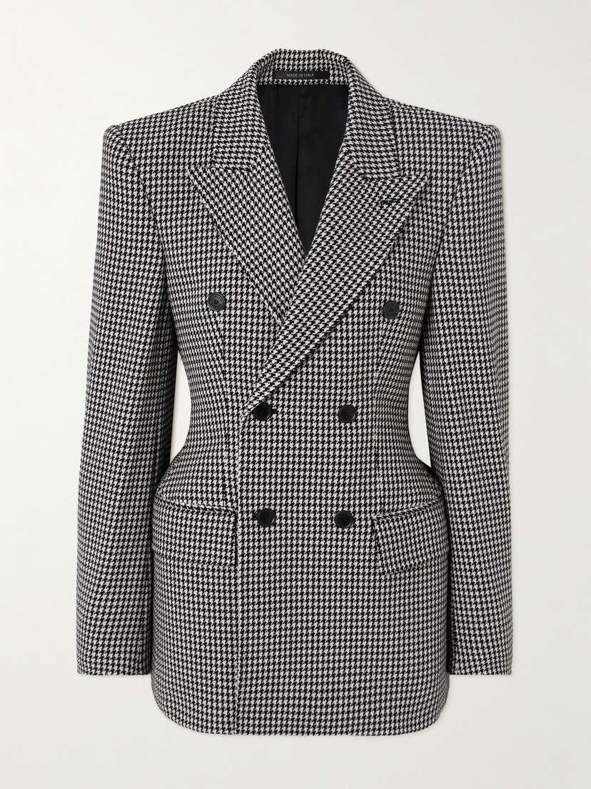 Balenciaga Hourglass Houndstooth Double-breasted Wool Blazer