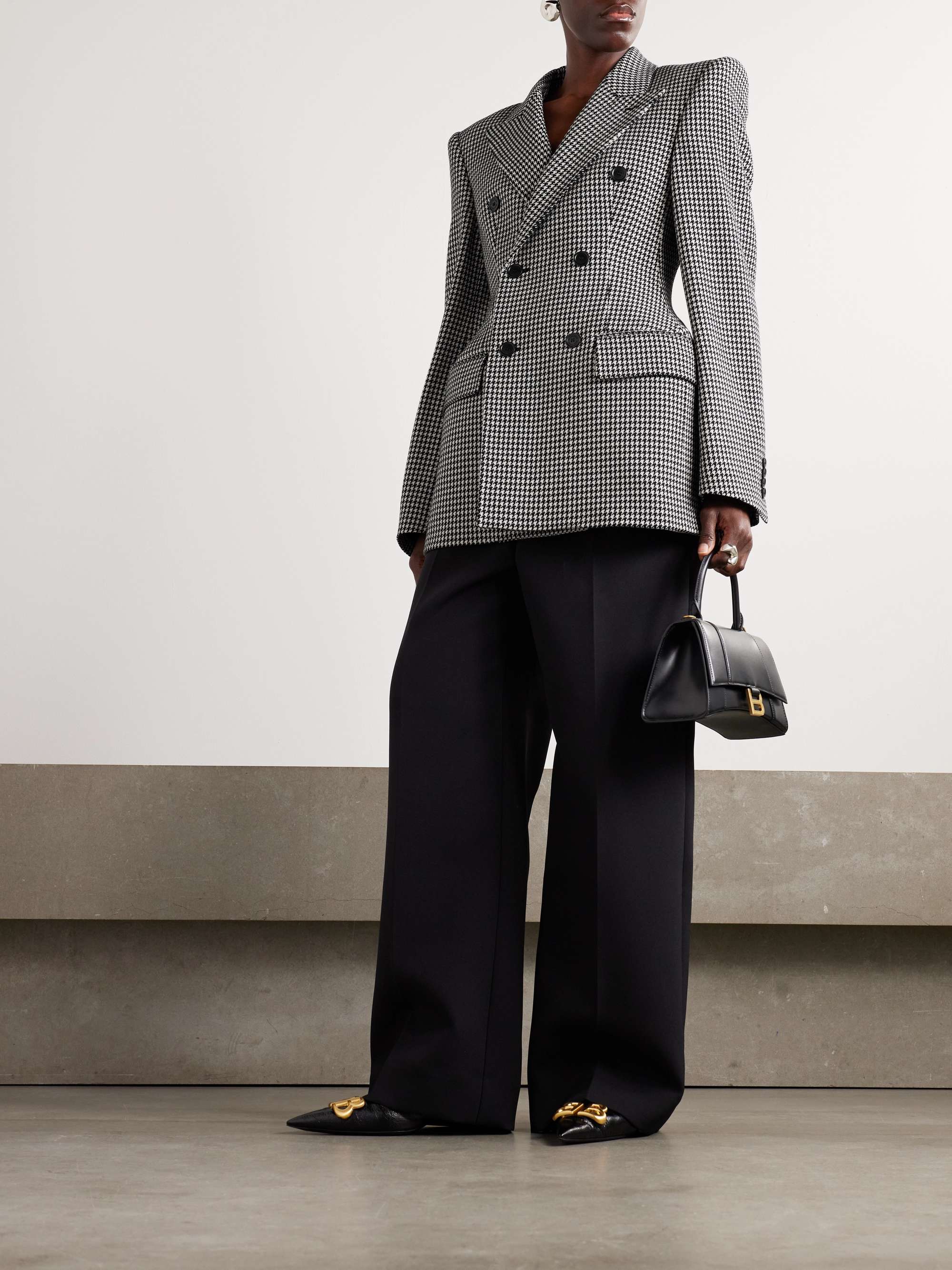 BALENCIAGA Hourglass houndstooth double-breasted wool blazer BALENCIAGA Hourglass houndstooth double-breasted wool blazer