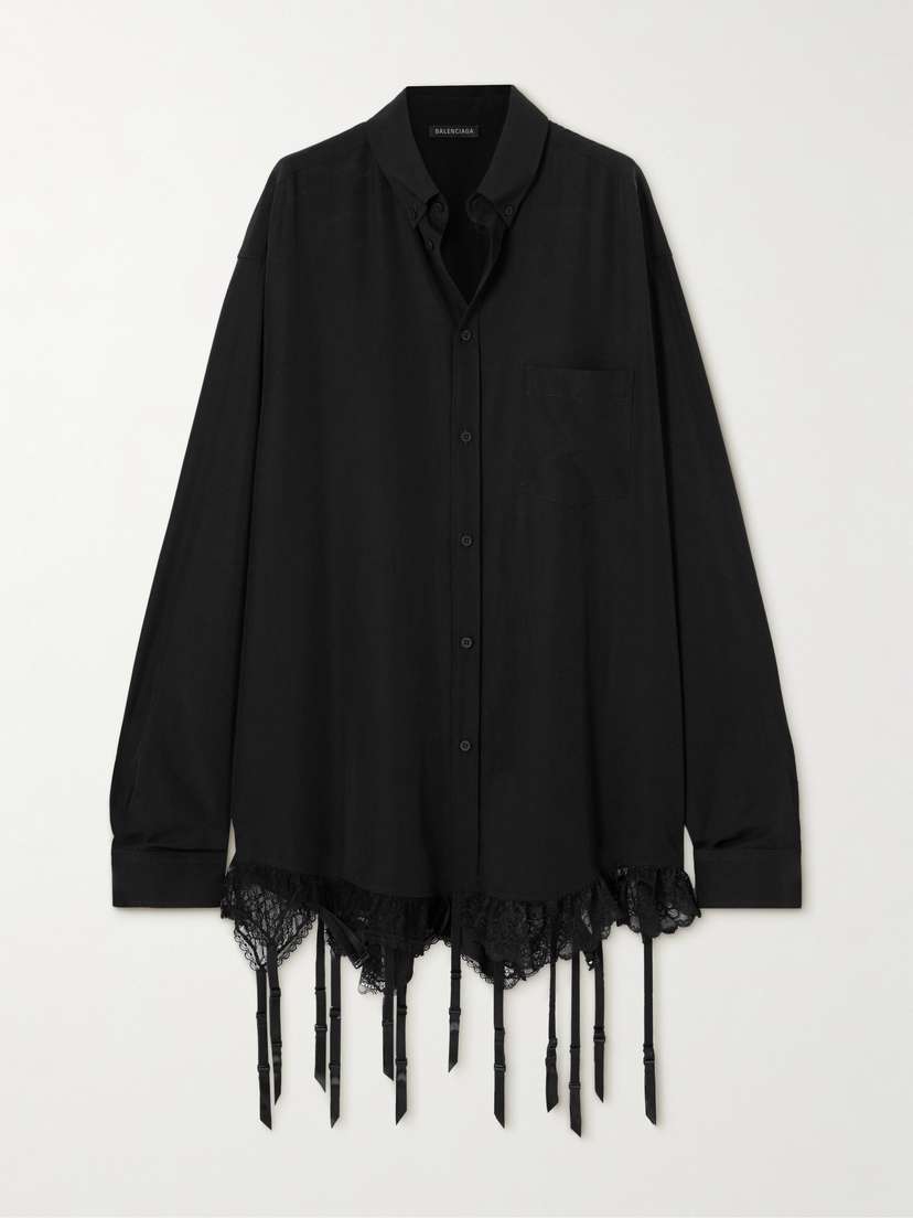 Balenciaga Fringed Lace-trimmed Lyocell-poplin Shirt