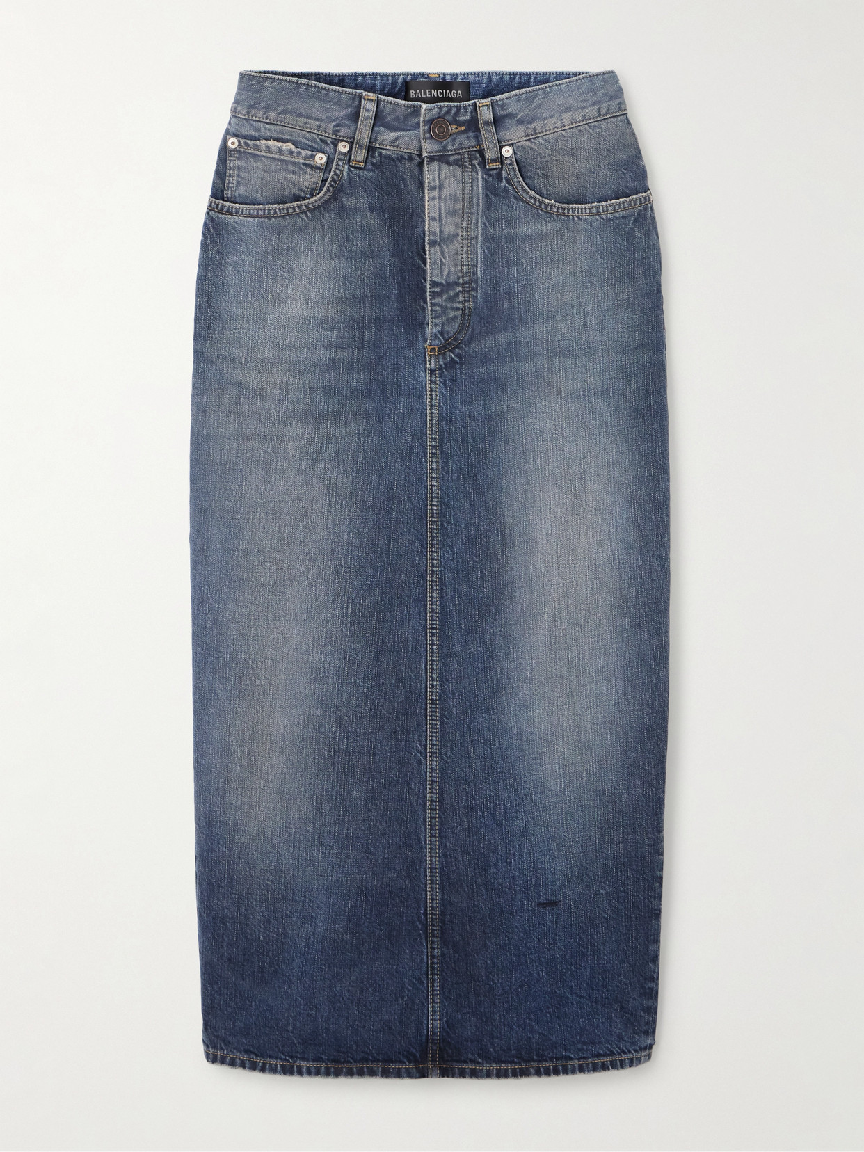 Balenciaga - Distressed Denim Midi Skirt - Blue