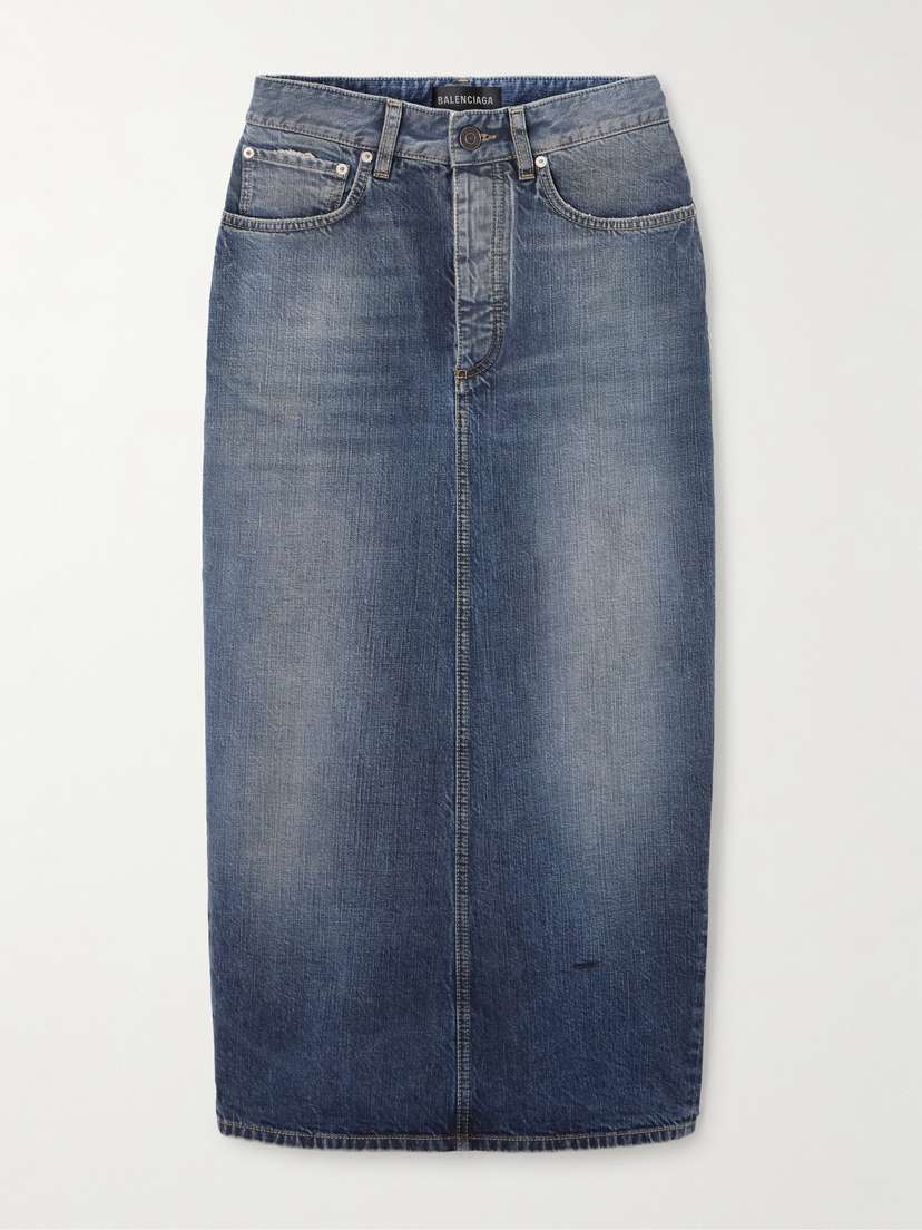 Balenciaga Distressed Denim Midi Skirt
