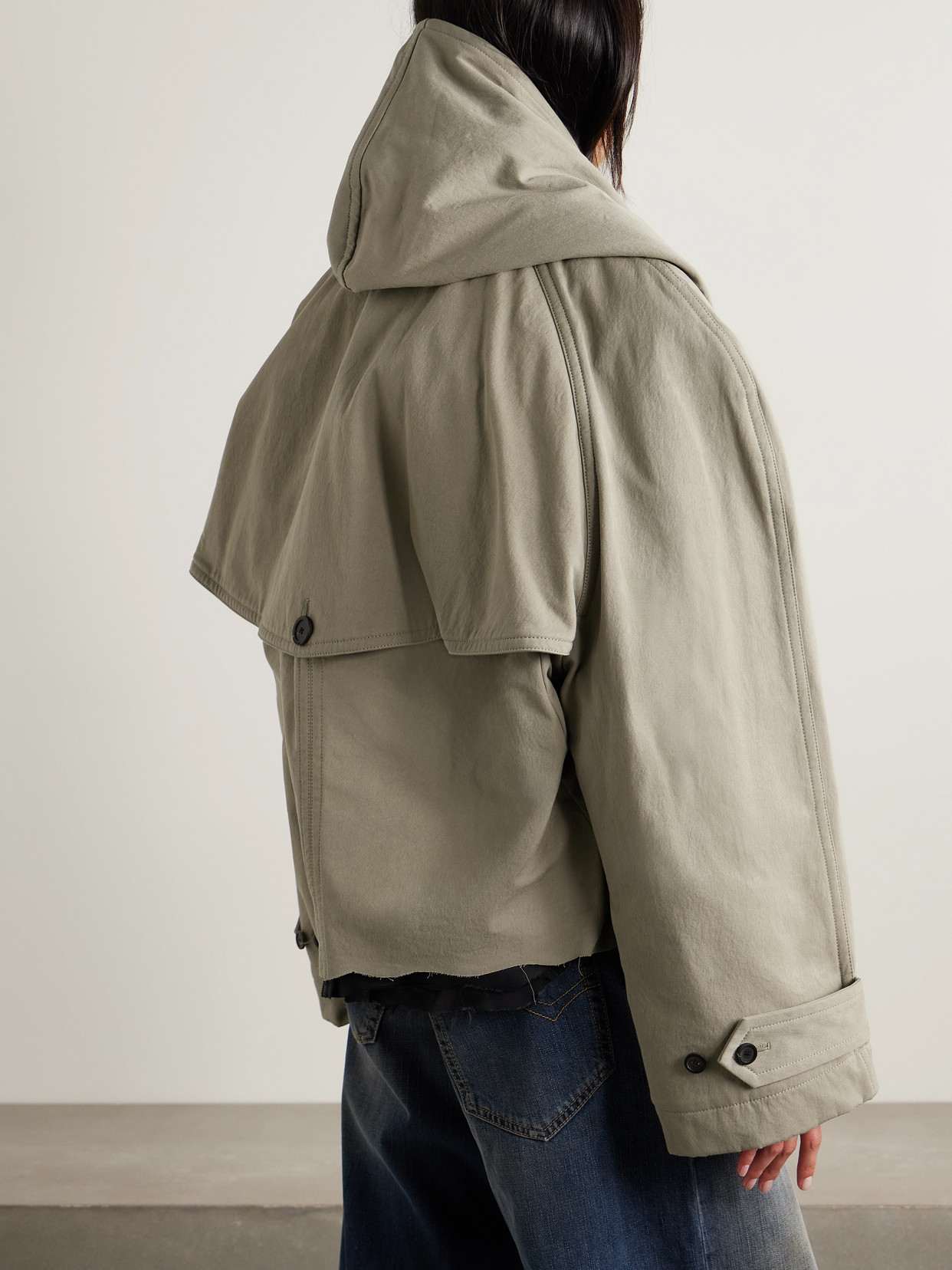 Balenciaga Oversized Cropped Cotton-gabardine Trench Coat In Multi