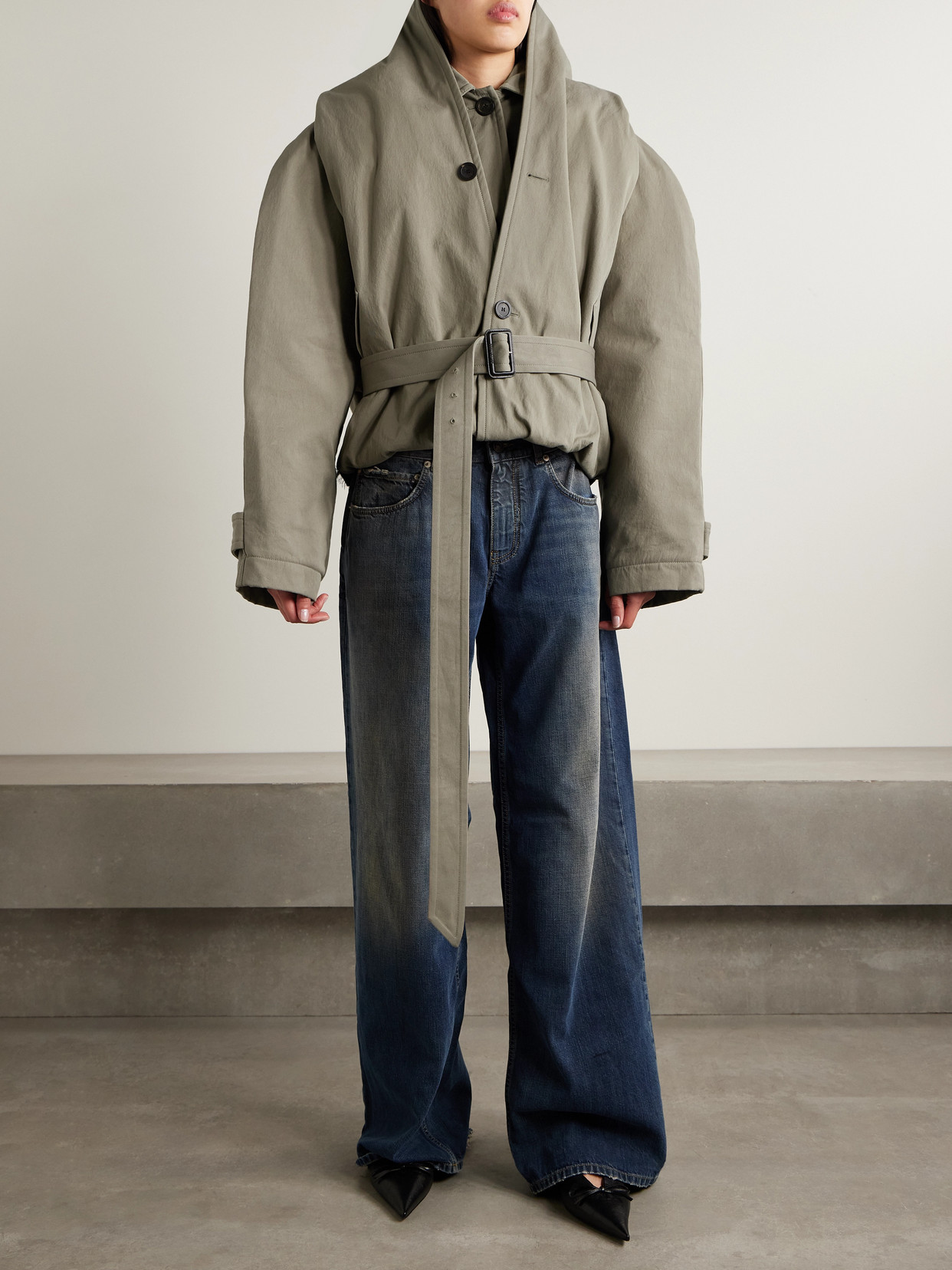 Balenciaga Oversized Cropped Cotton-gabardine Trench Coat In Multi