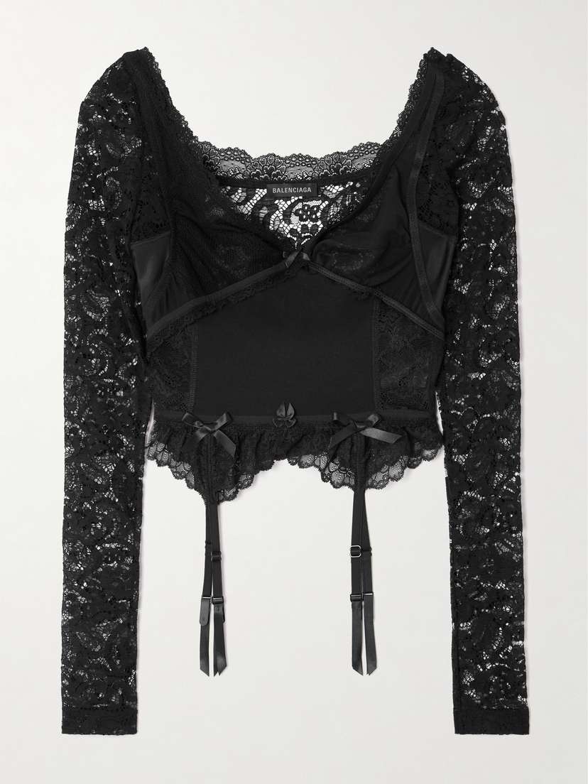 Balenciaga Cropped Jersey And Tulle-trimmed Lace Top