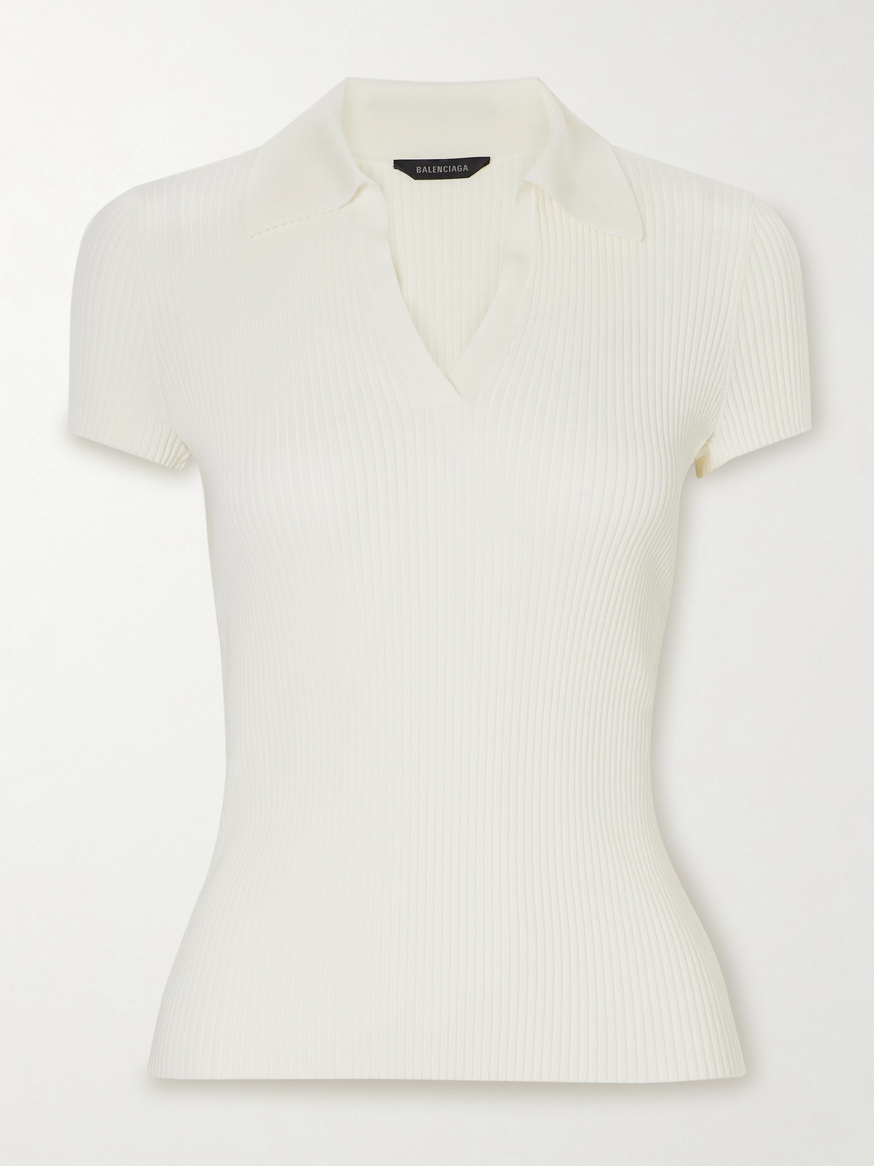 Balenciaga Embroidered Ribbed Wool-blend Polo Shirt In 白色