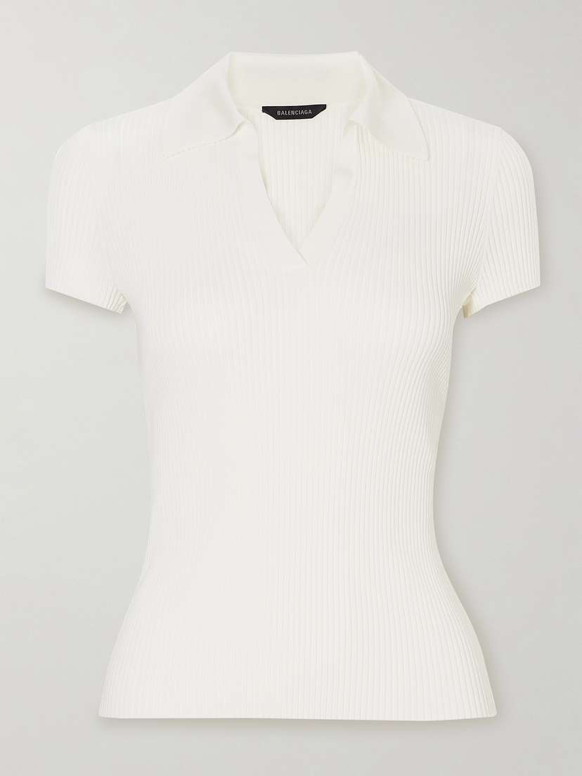 Balenciaga Embroidered Ribbed Wool-blend Polo Shirt